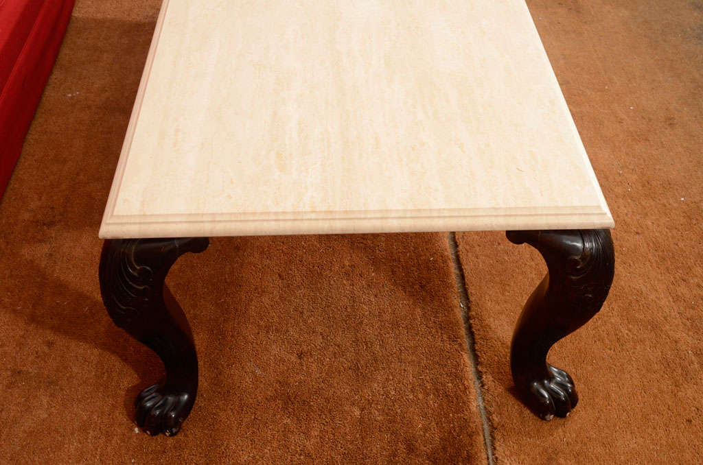 Low Table Made of Antique Anglo-Indian Legs and Travertine Top 3