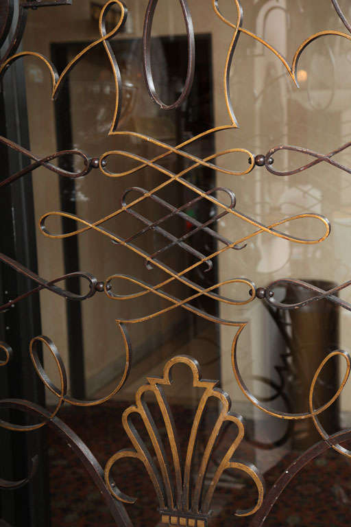 Wrought Iron French 1940s Apartment Gate Attributed to Raymond Subes For Sale