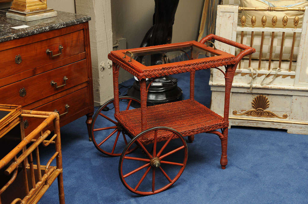 Edwardian Two Tiered Painted-Wicker Service Cart