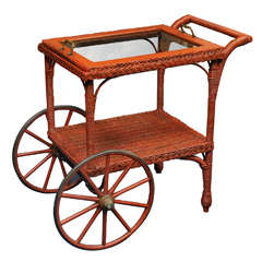 Edwardian Two Tiered Painted-Wicker Service Cart