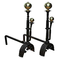 Pair of 18th Century Bronze and Iron Andirons