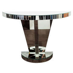 Art Deco Mirrored Console Table with Skyscraper Pedestal Design