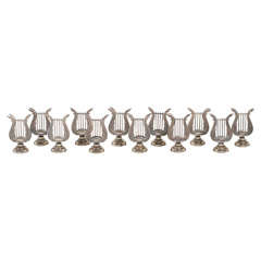 Set of 12 Sterling Silver Art Deco Lyrical Place Card Holders
