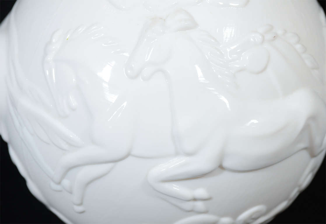 Art Deco White Glass Vase with Leaping Horses In Excellent Condition In New York, NY