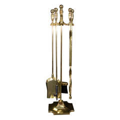 Vintage Modernist Brass Fire tool Set with Quatrofoil Base