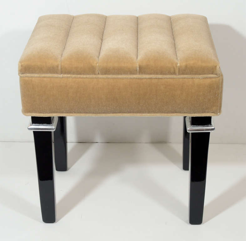 Directoire Style Design in Ebonized Walnut,Newly upholstered in  Camel Mohair, and Silver Leaf Details