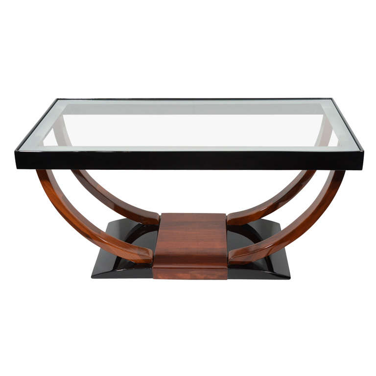 Art Deco Cocktail Table with Double "U" Shaped Pedestal Base