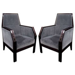 Pair of Exquisite Art Deco Throne Club Chairs