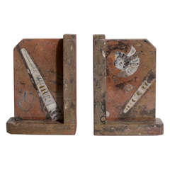 Pair of Art Deco Style Fossilized Polished Stone Bookends