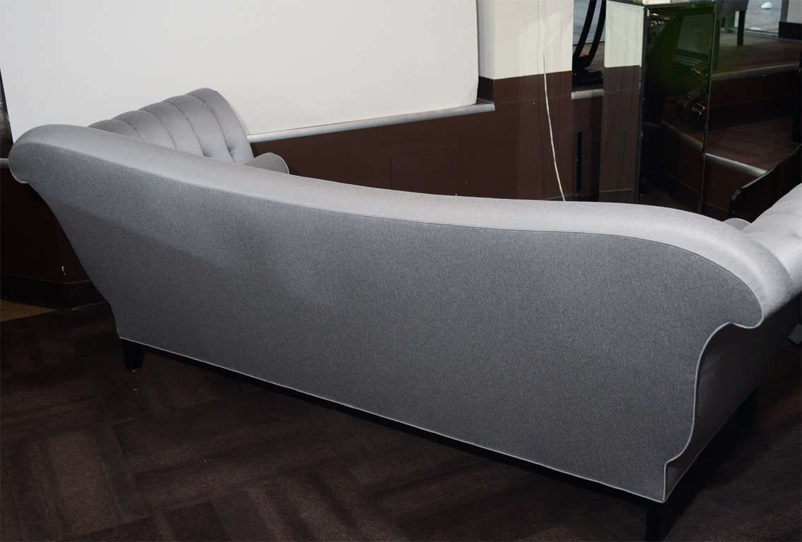 American 1940s Hollywood Art Deco Scroll Arm Sofa in Platinum Sharkskin