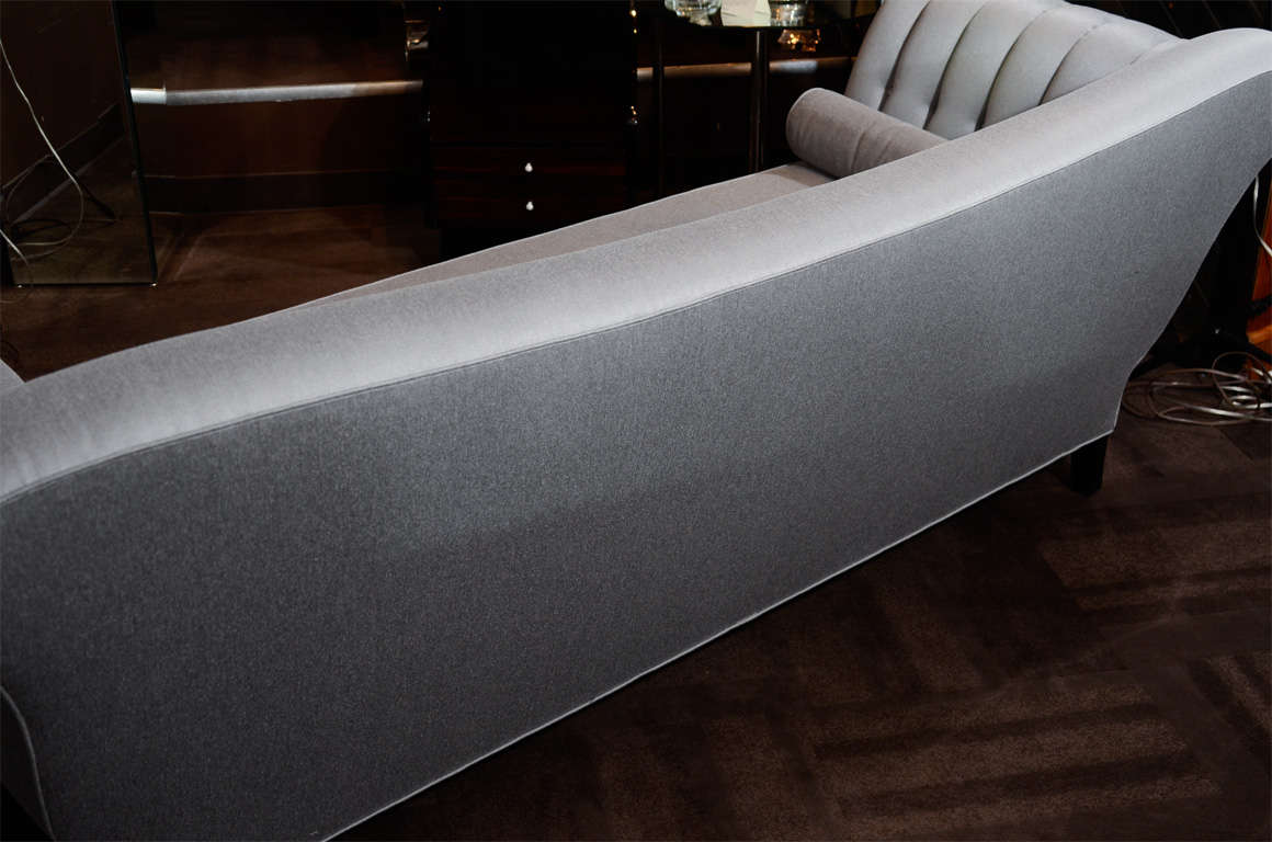 1940s Hollywood Art Deco Scroll Arm Sofa in Platinum Sharkskin In Excellent Condition In New York, NY
