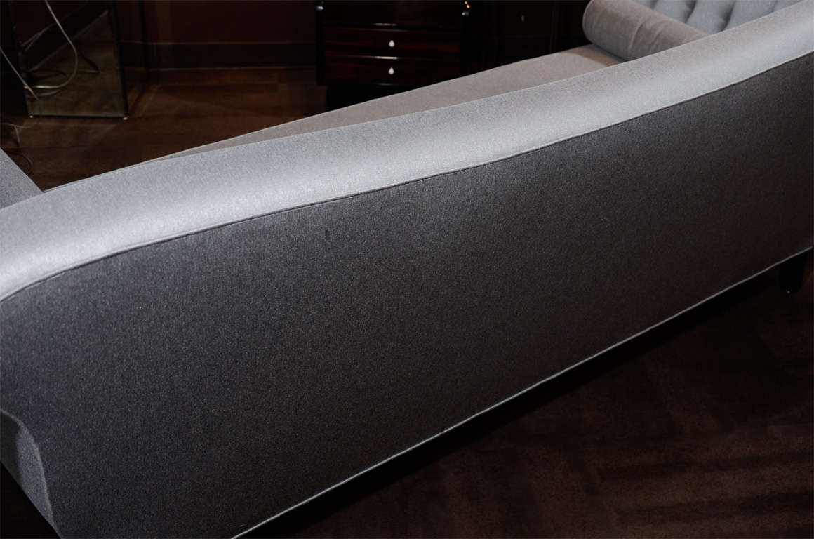 Mid-20th Century 1940s Hollywood Art Deco Scroll Arm Sofa in Platinum Sharkskin