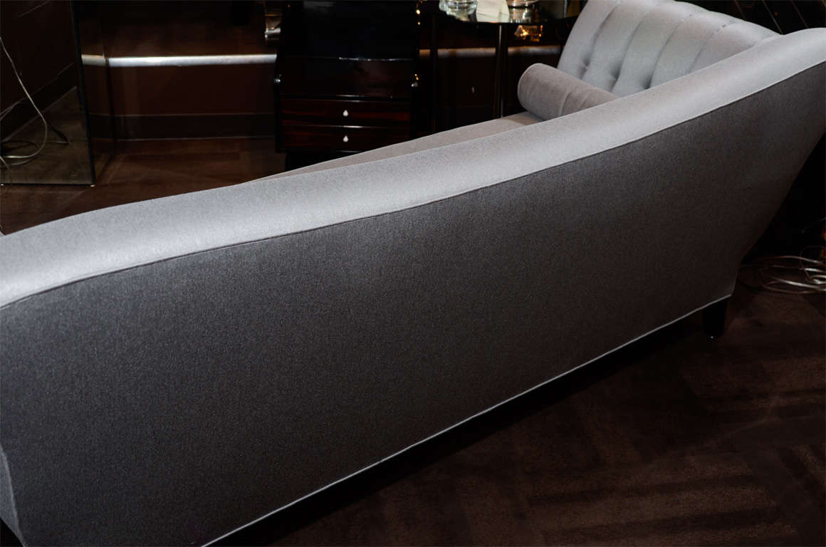 Upholstery 1940s Hollywood Art Deco Scroll Arm Sofa in Platinum Sharkskin