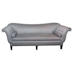 1940s Hollywood Art Deco Scroll Arm Sofa in Platinum Sharkskin