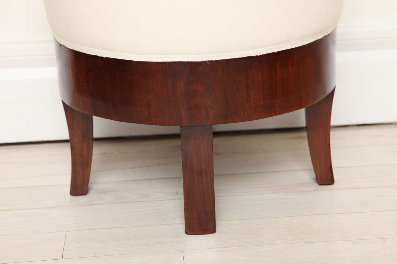 Pair of Round Upholstered Walnut Poufs, Italian, 1940s 2