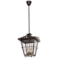 Antique 19th Century Iron and Glass Pendany Light Fixture