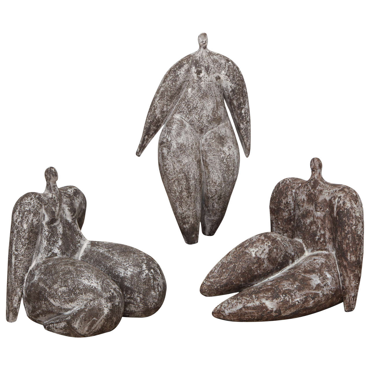 Set of Three "Gres Noir" Figural Sculptures by Cristelle Berberian, circa 1940 For Sale