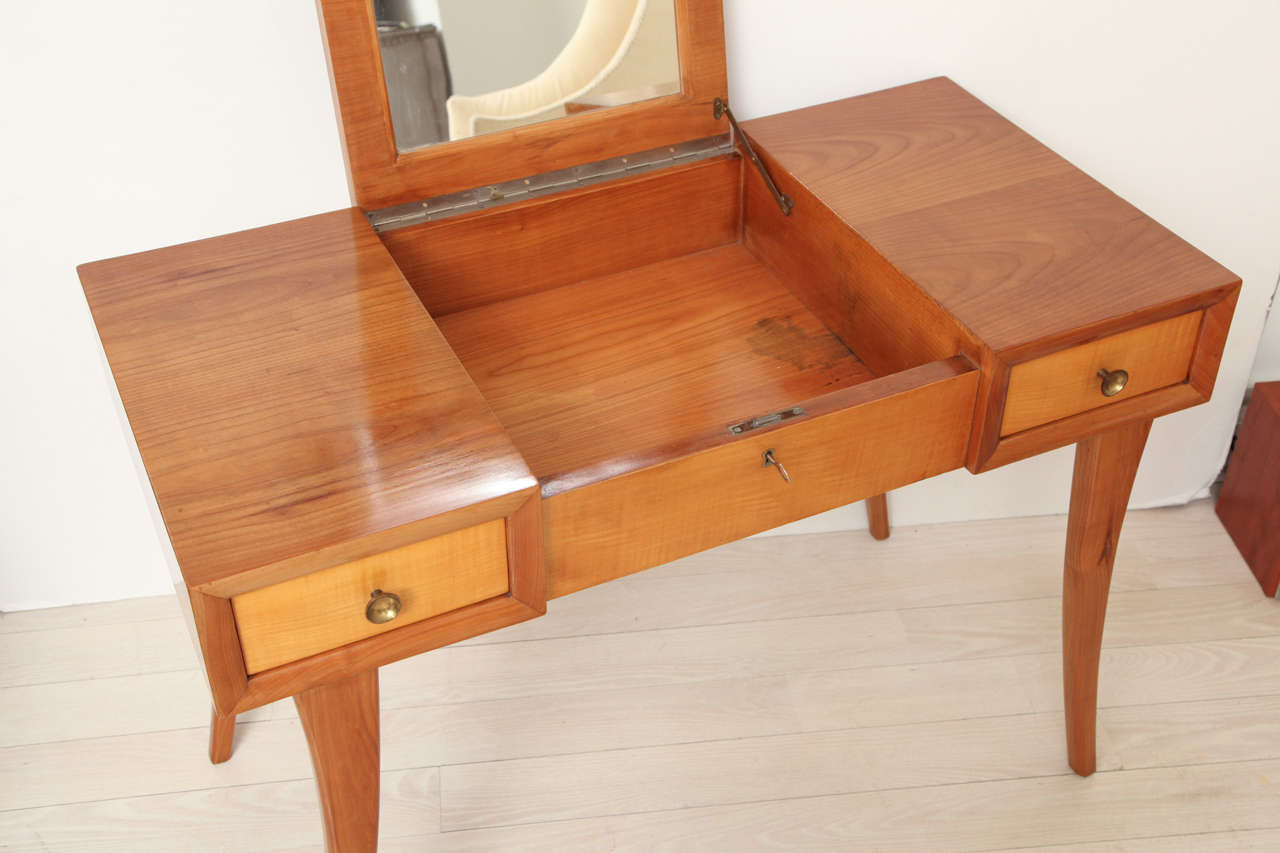 Art Deco Two-Drawer Vanity Table with Hinged Mirror, Italian, 1940 5