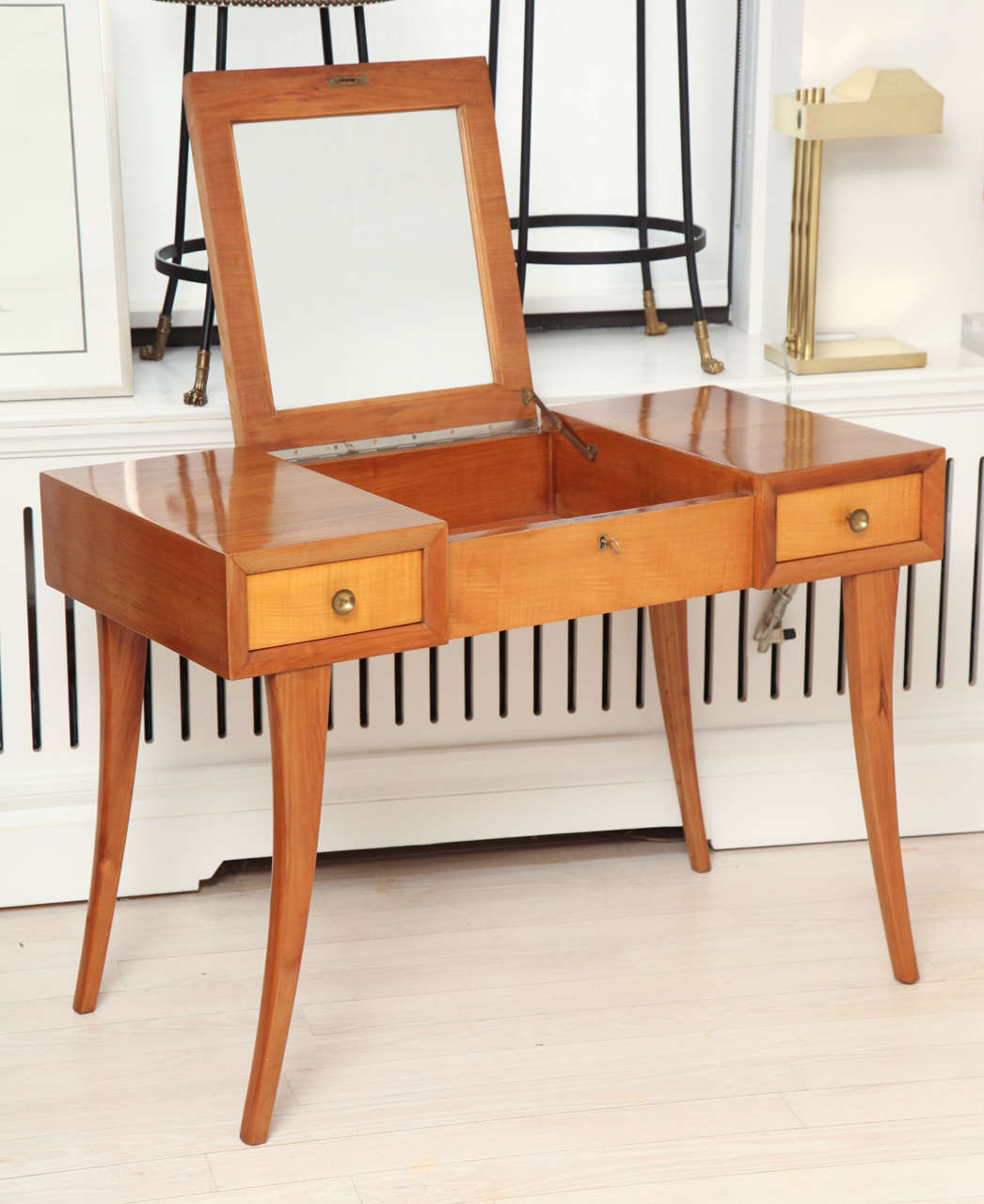 Art Deco TwoDrawer Vanity Table with Hinged Mirror, Italian, 1940 at