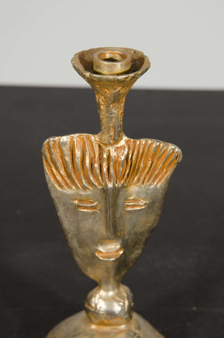 Late 20th Century Pierre Casenove for Fondica Gilt Bronze Candleholder For Sale