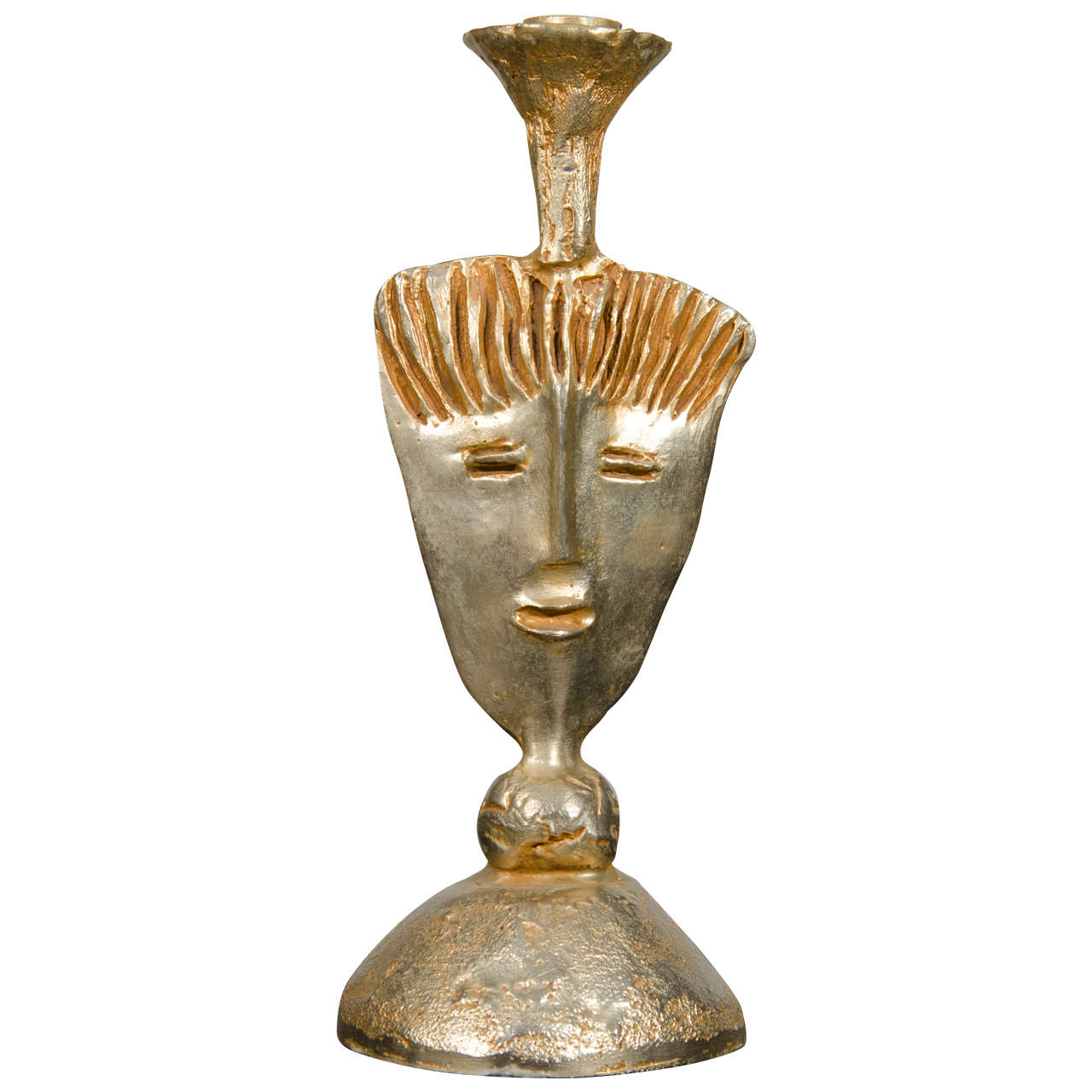 Pierre Casenove for Fondica Gilt Bronze Candleholder For Sale