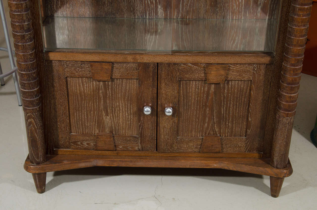 Limed French Art Deco Cerused Wood Cabinet For Sale