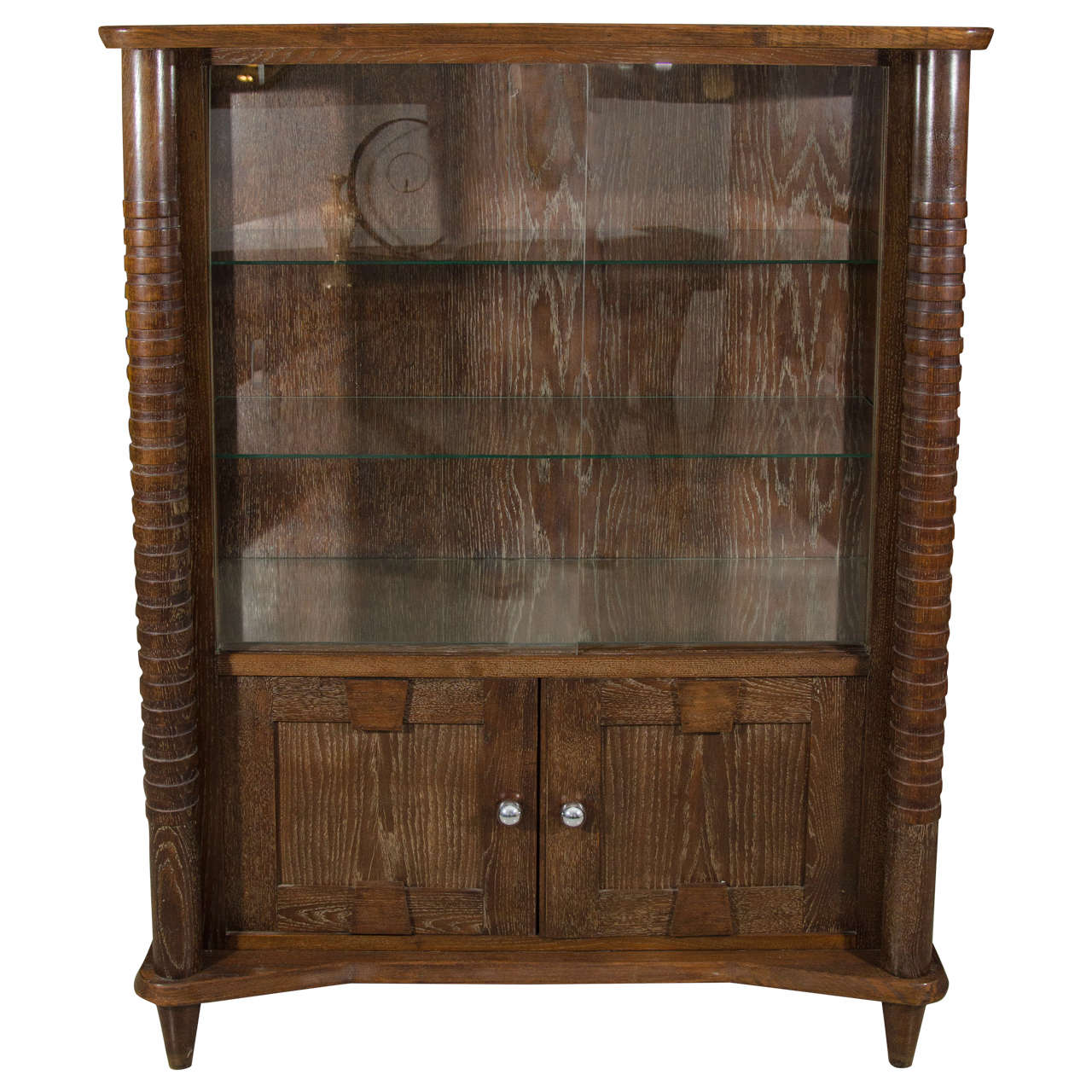 French Art Deco Cerused Wood Cabinet For Sale