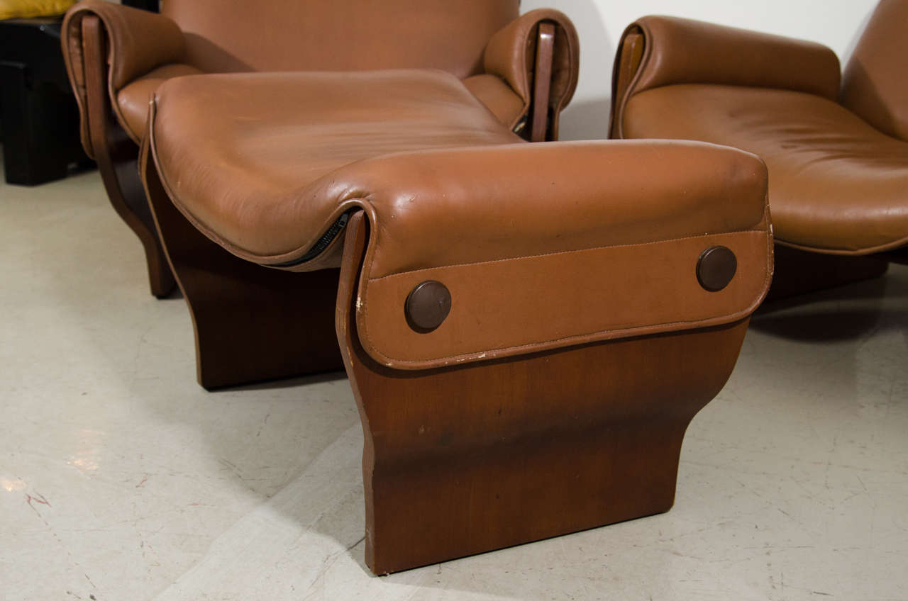 Italian Osvaldo Borsani 'Canada' Two Lounge Chairs and Ottoman for Tecno