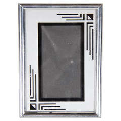 Art Deco Chrome and Reverse Painted Frame