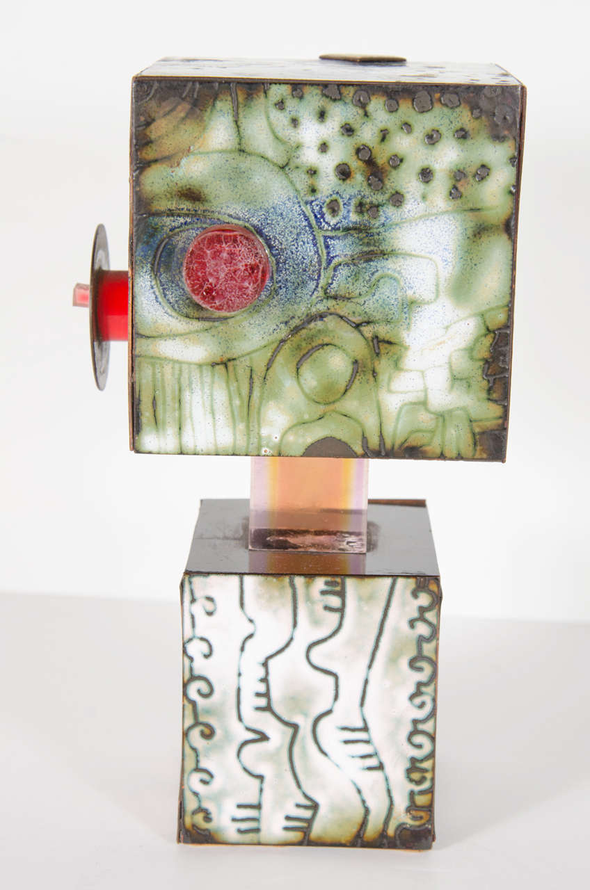Mid-Century Modernist Sculpture in Hand Applied Enamel on Copper