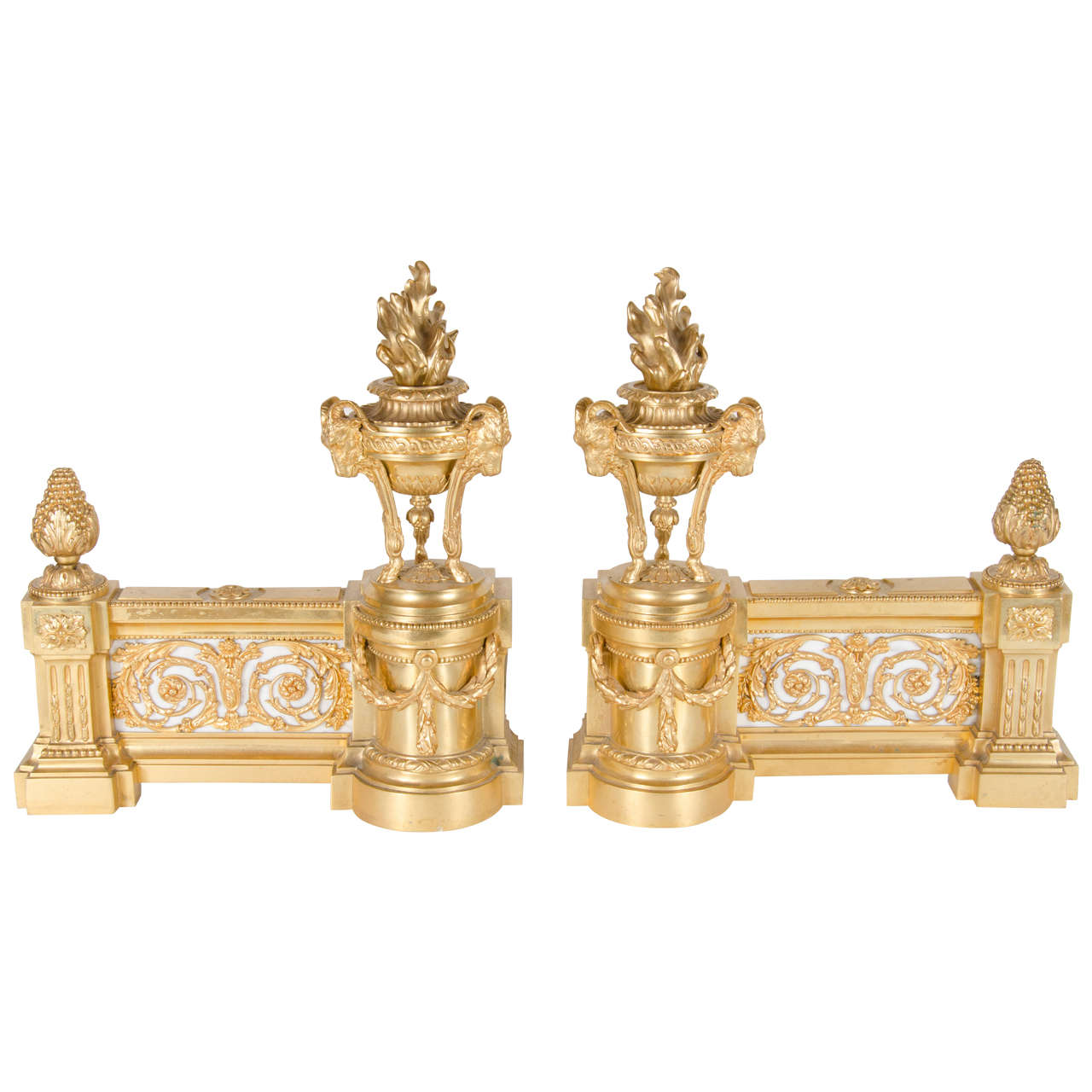 19th Century Pair of French Bronze Doré Chenets or Andirons
