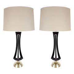 Pair of Mid-Century Modernist Table Lamps with Interlocking Geometric Form
