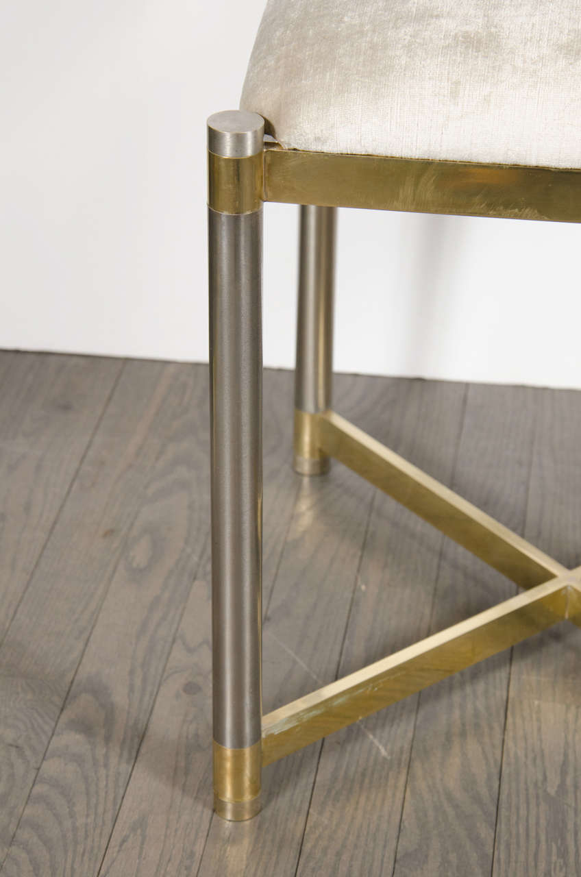 Mid-Century Modern Chrome & Brass X-Form Stool in the Manner of Karl Springer In Excellent Condition For Sale In New York, NY