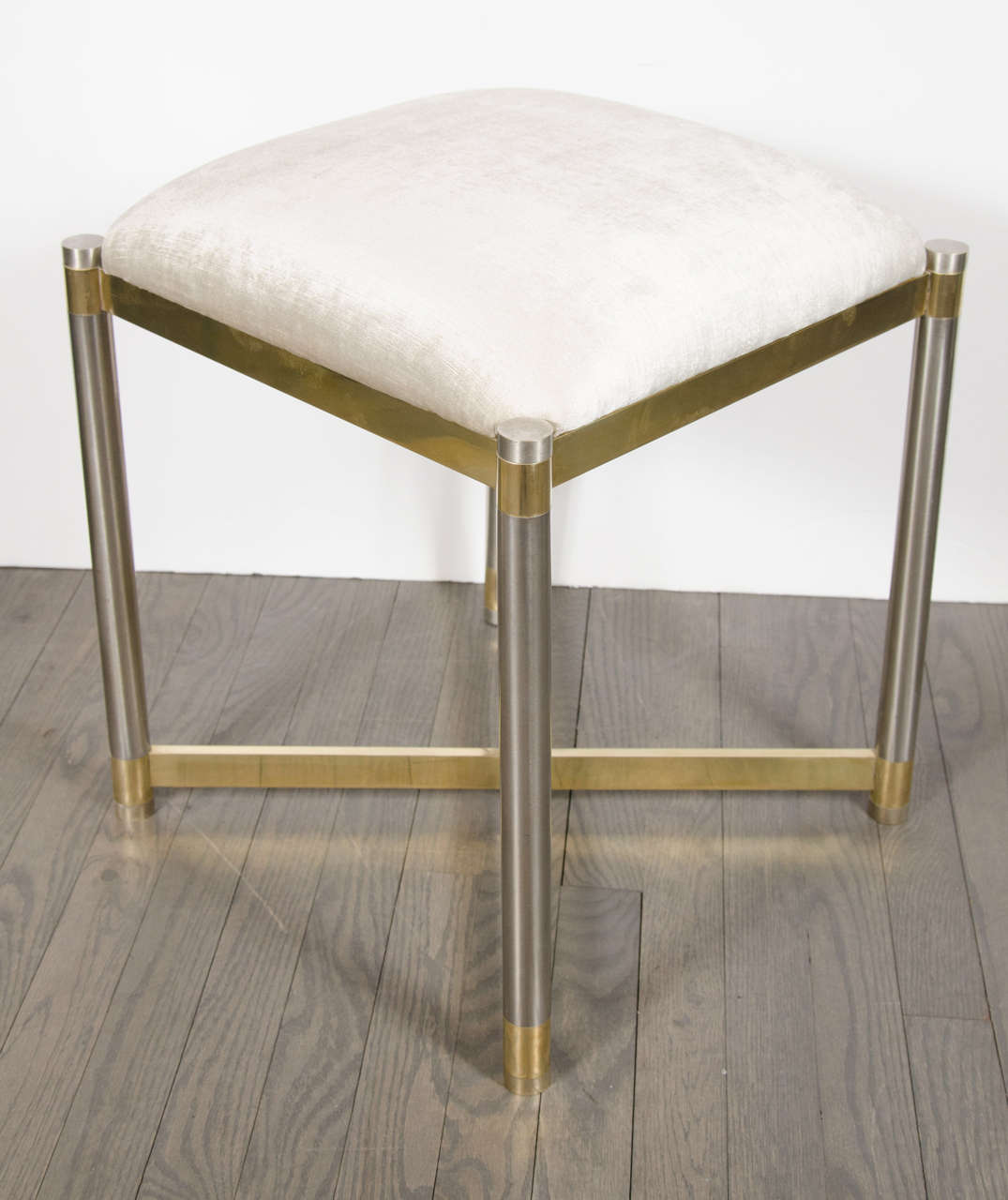 Late 20th Century Mid-Century Modern Chrome & Brass X-Form Stool in the Manner of Karl Springer For Sale