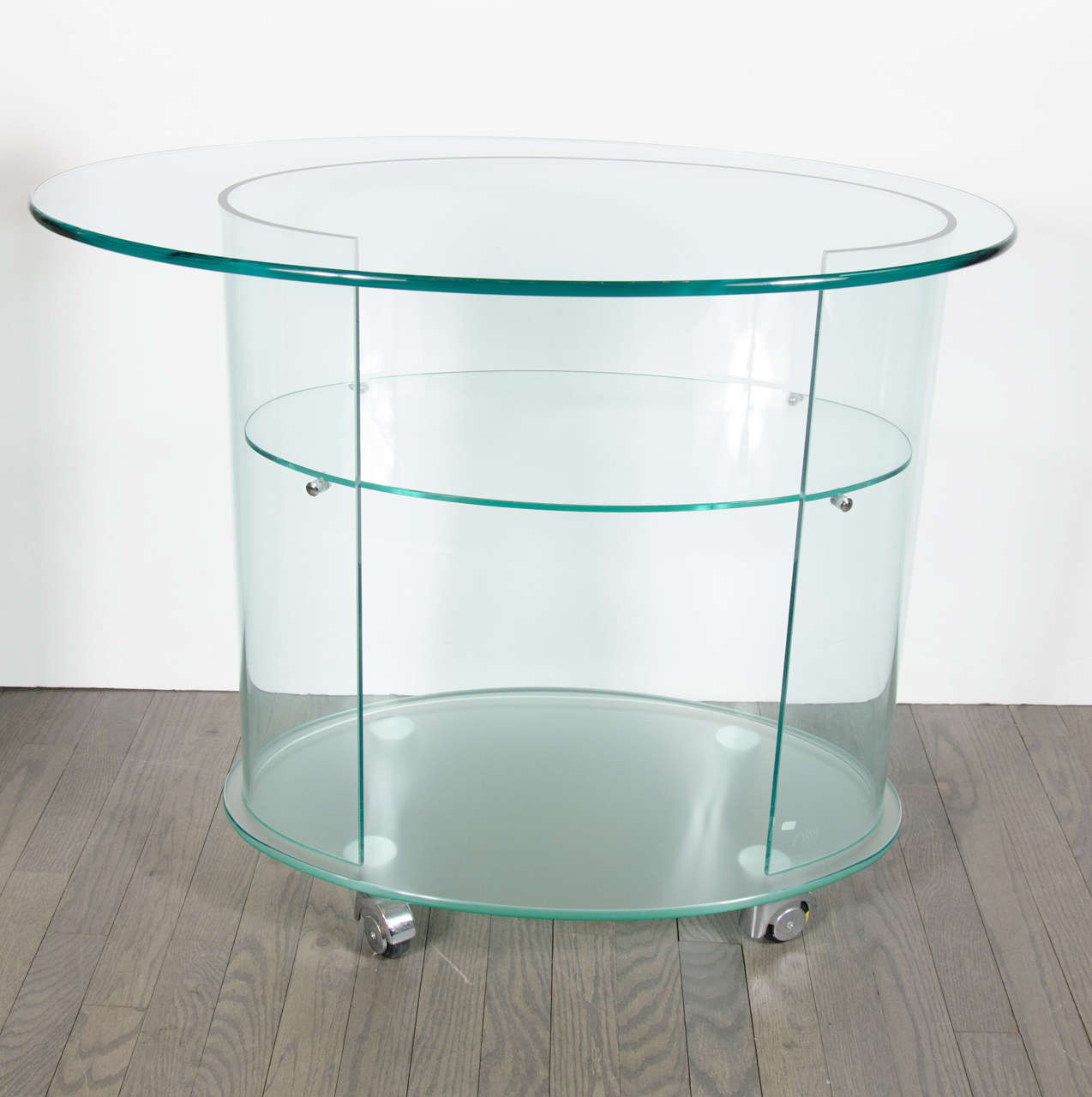 Mid-Century Modernist Three-Tier Curved Glass Bar Cart by Pace 1