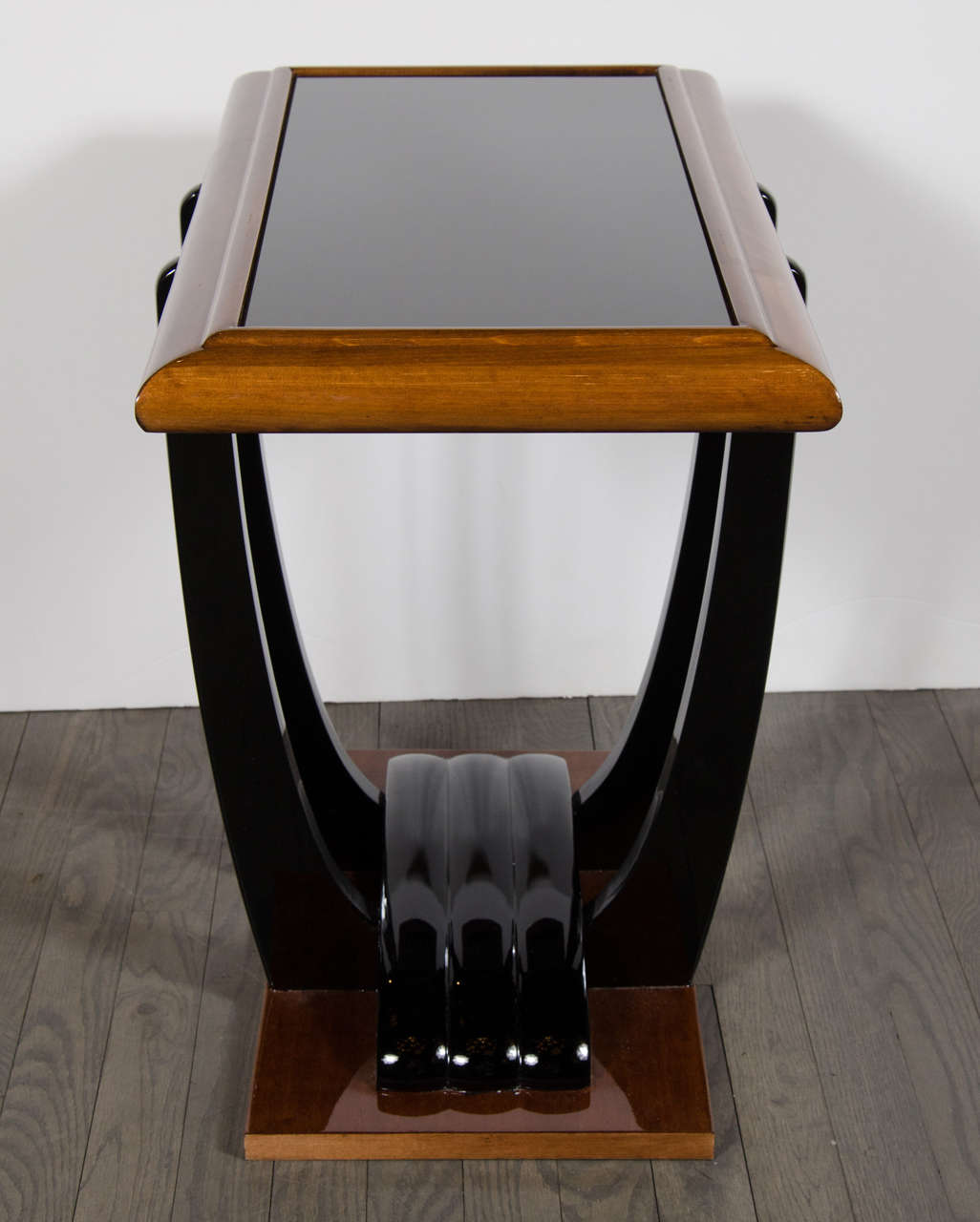 American Art Deco Machine Age Occasional Table in Walnut and Black Lacquer