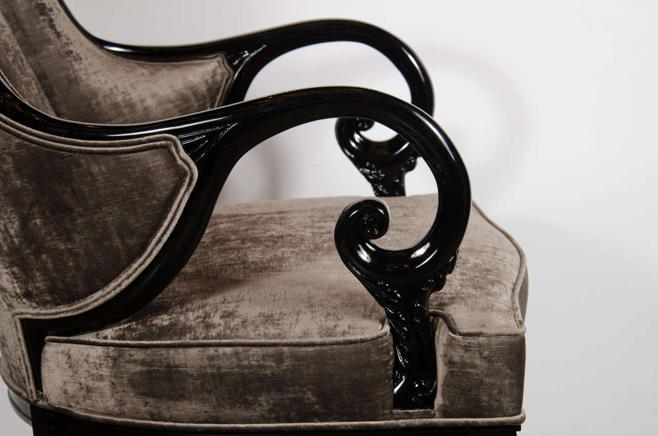 Pair of Elegant Scroll-Form Neoclassical Chairs by Grosfeld House 1