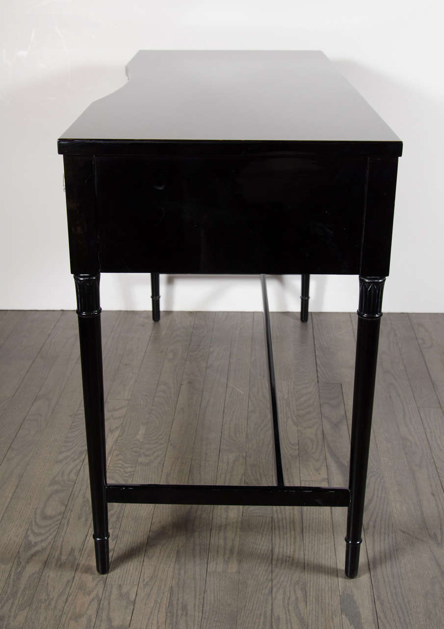 Art Deco Black Lacquer Desk with Square Crystal Pulls by Grosfeld House 1