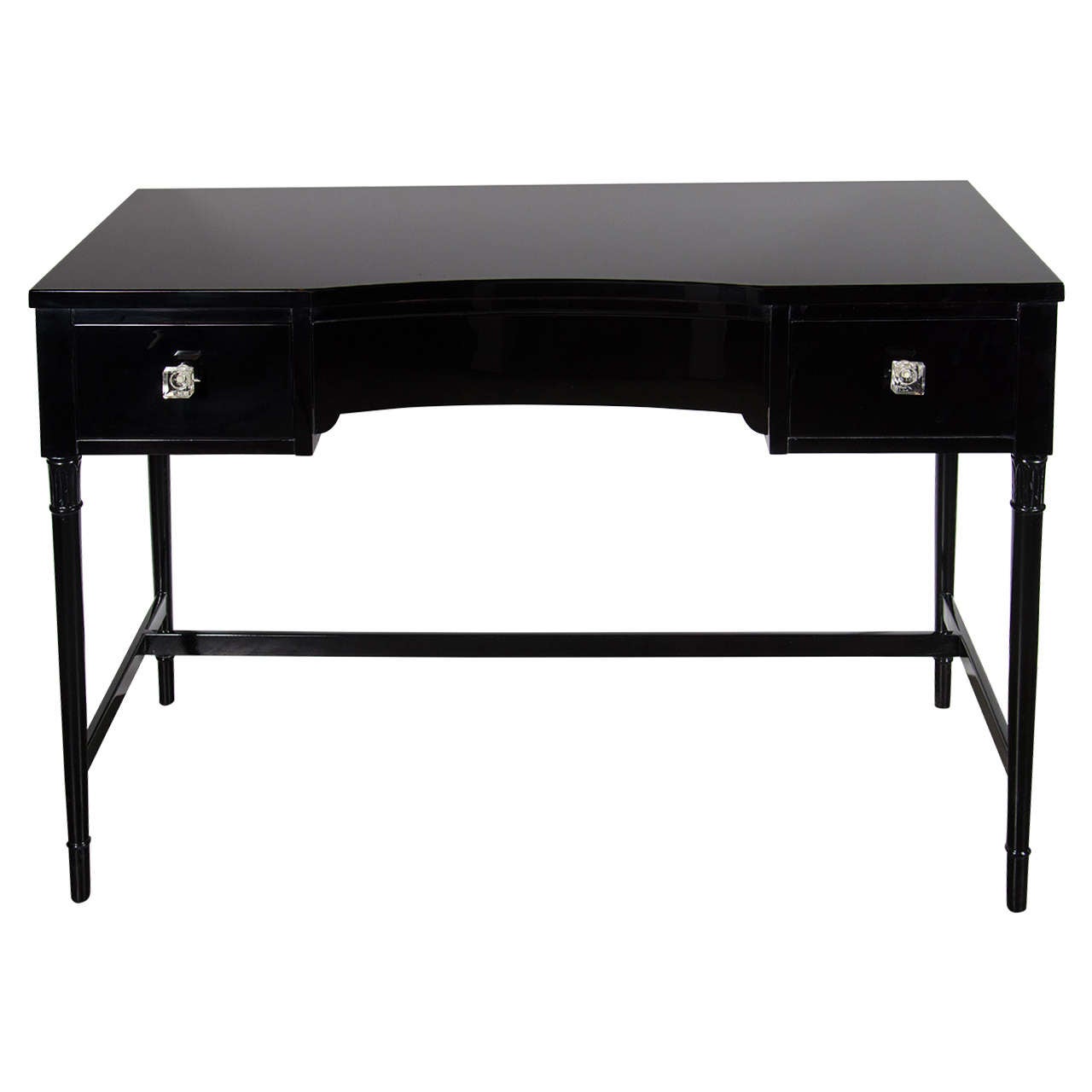 Art Deco Black Lacquer Desk with Square Crystal Pulls by Grosfeld House