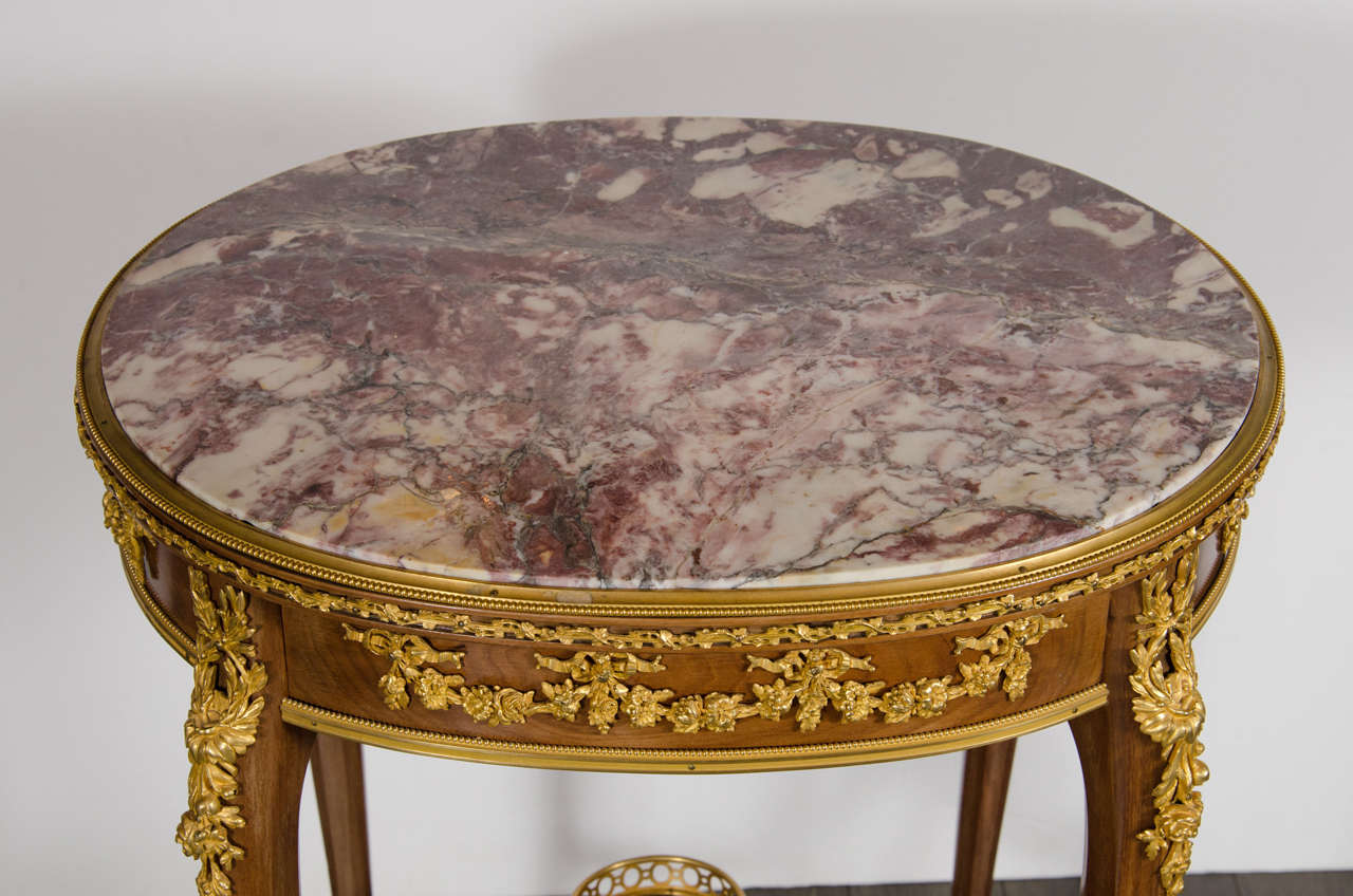 Elegant Ormolu-Mounted Louis XV Style Side Table with Exotic Marble Top In Excellent Condition In New York, NY
