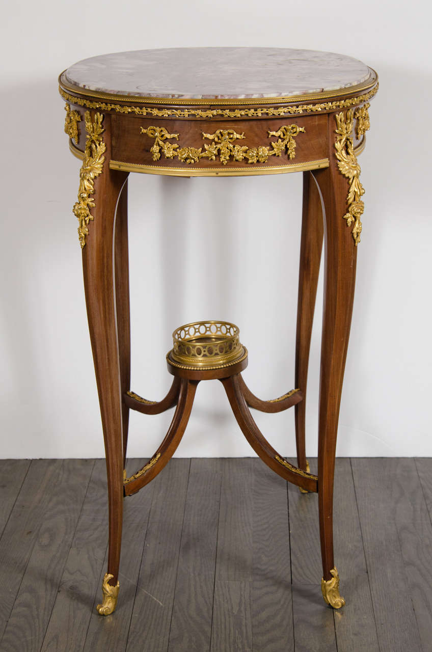 Elegant Ormolu-Mounted Louis XV Style Side Table with Exotic Marble Top 2