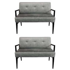Ultra Chic Pair of Mid-Century Modernist Benches in Smoked Platinum Upholstery