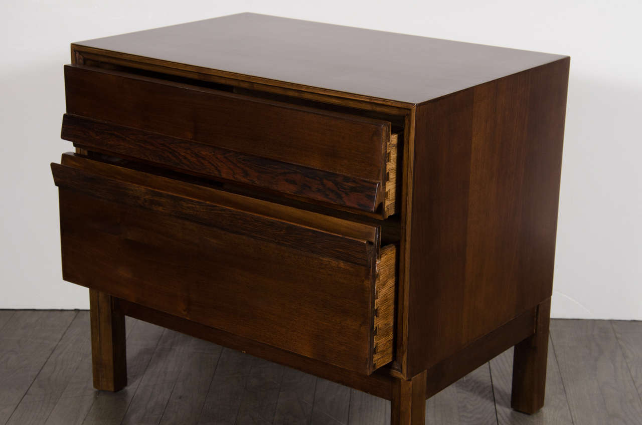Mid-20th Century Pair of Mid-Century Modernist Night Stands or End Tables in Hand Rubbed Walnut