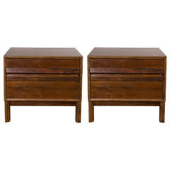 Pair of Mid-Century Modernist Night Stands or End Tables in Hand Rubbed Walnut