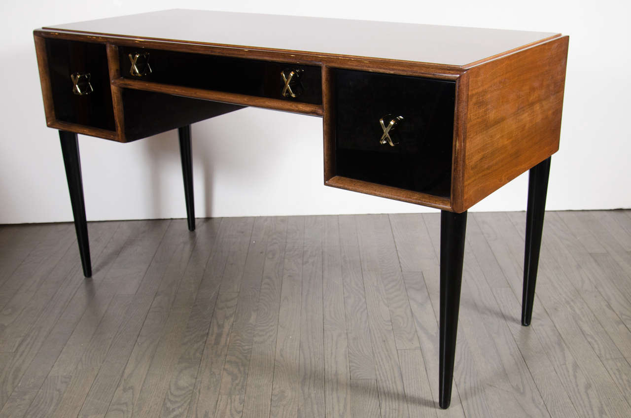Mid-20th Century Mid-Century Modernist Desk or Vanity by Paul Frankl in Book-Matched Walnut