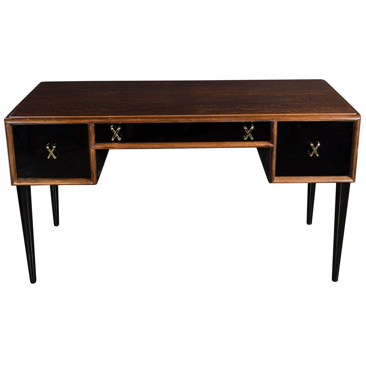 Mid-Century Modernist Desk or Vanity by Paul Frankl in Book-Matched Walnut