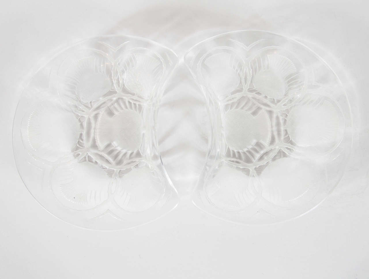 French Gorgeous Lalique Hors d'Oeuvres Plates with Art Deco Detailing