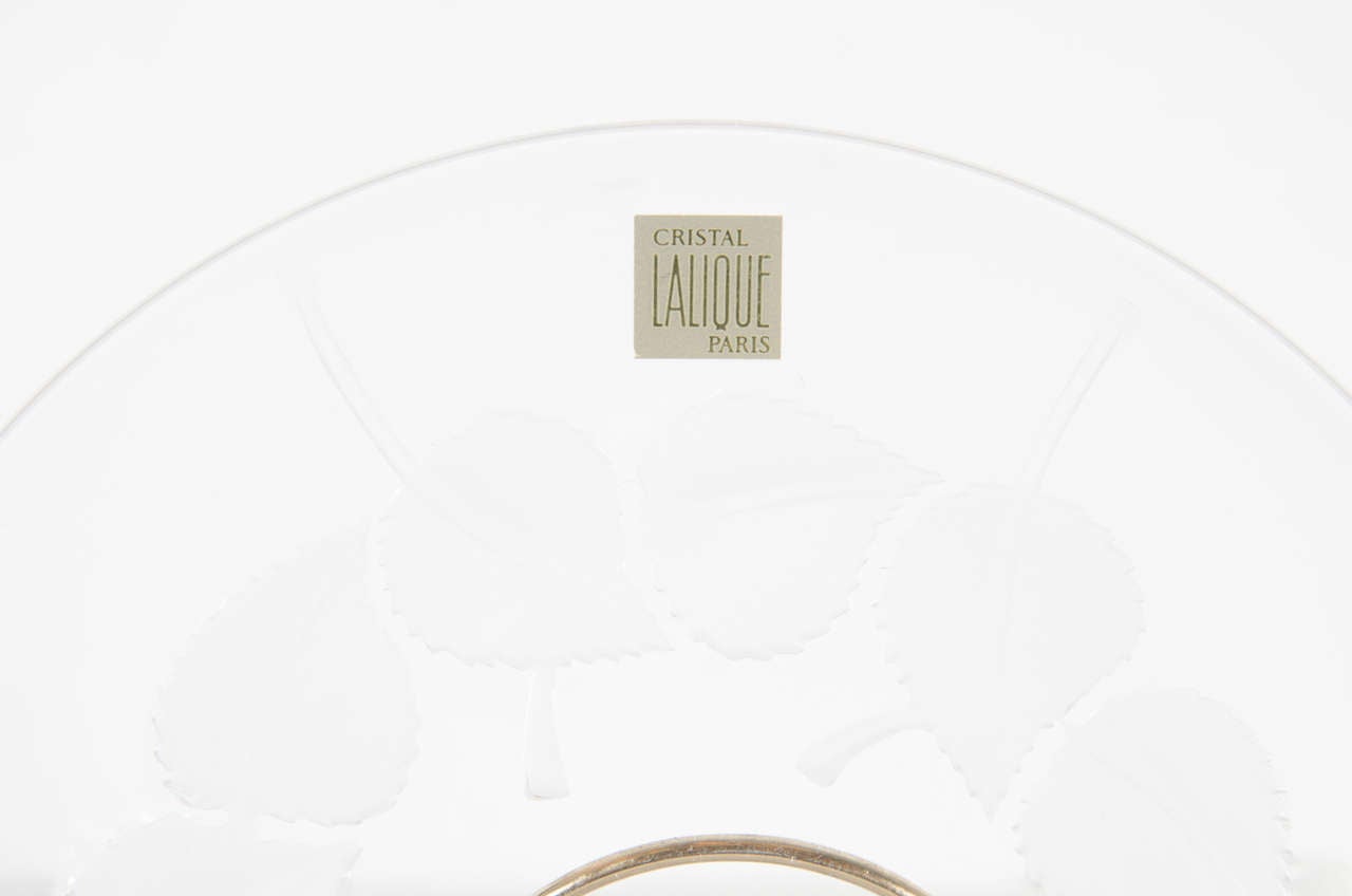 Mid-20th Century Set of Ten Lalique Glass Plates in Circular Art Deco Leaf Pattern Design
