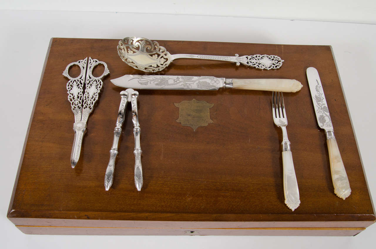 Exquisite Early Victorian Silver Plate Flatware Set for Dessert, Fruit and Nuts For Sale 1