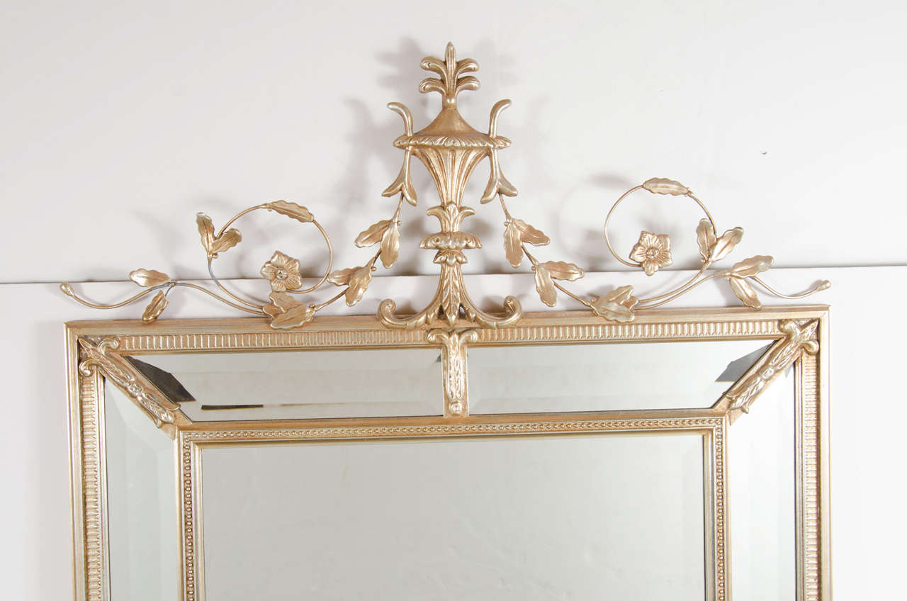 1940s Hollywood Regency Pediment Mirror in Hand-Gilded Moon-Glow 2